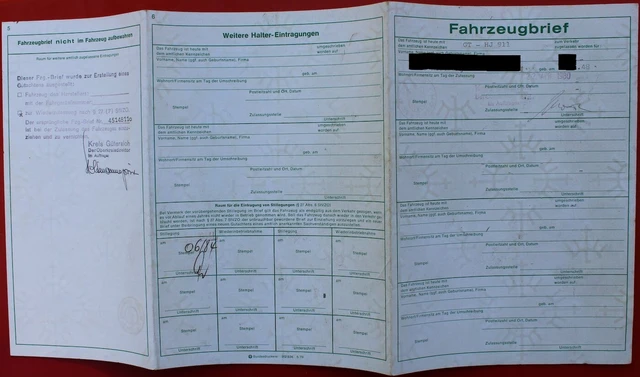 Fahrzeugbrief Außenseite